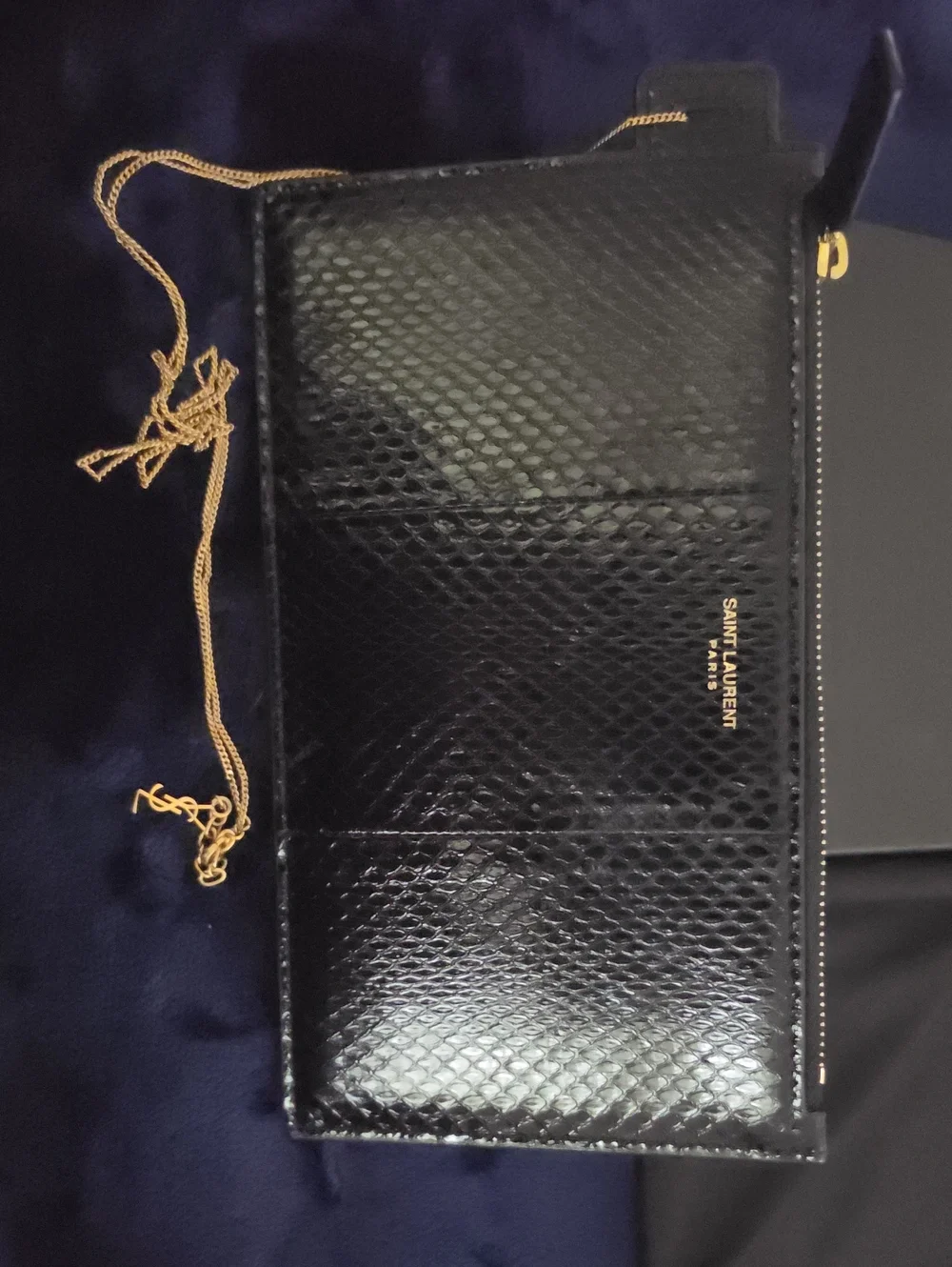 Saint Laurent Black Snake-Embossed Leather Chain Pouch with Gold Hardware